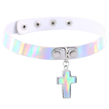 Techno Holo Cross Choker – Glänzender Look für Festival und Rave - Techno Essentials